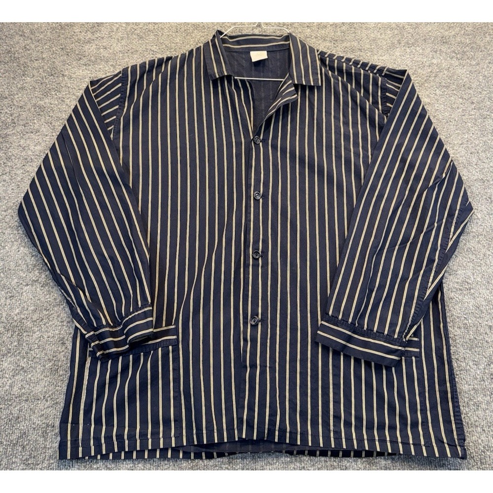 Vintage Moda Blitz Men's 52 Navy Tan Stripe Long Sleeve Shirt Made in Italy